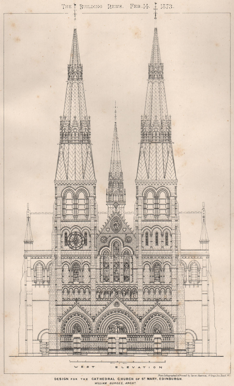 Cathedral Church of St. Mary, Edinburgh, William Burges, Architect 1873 print